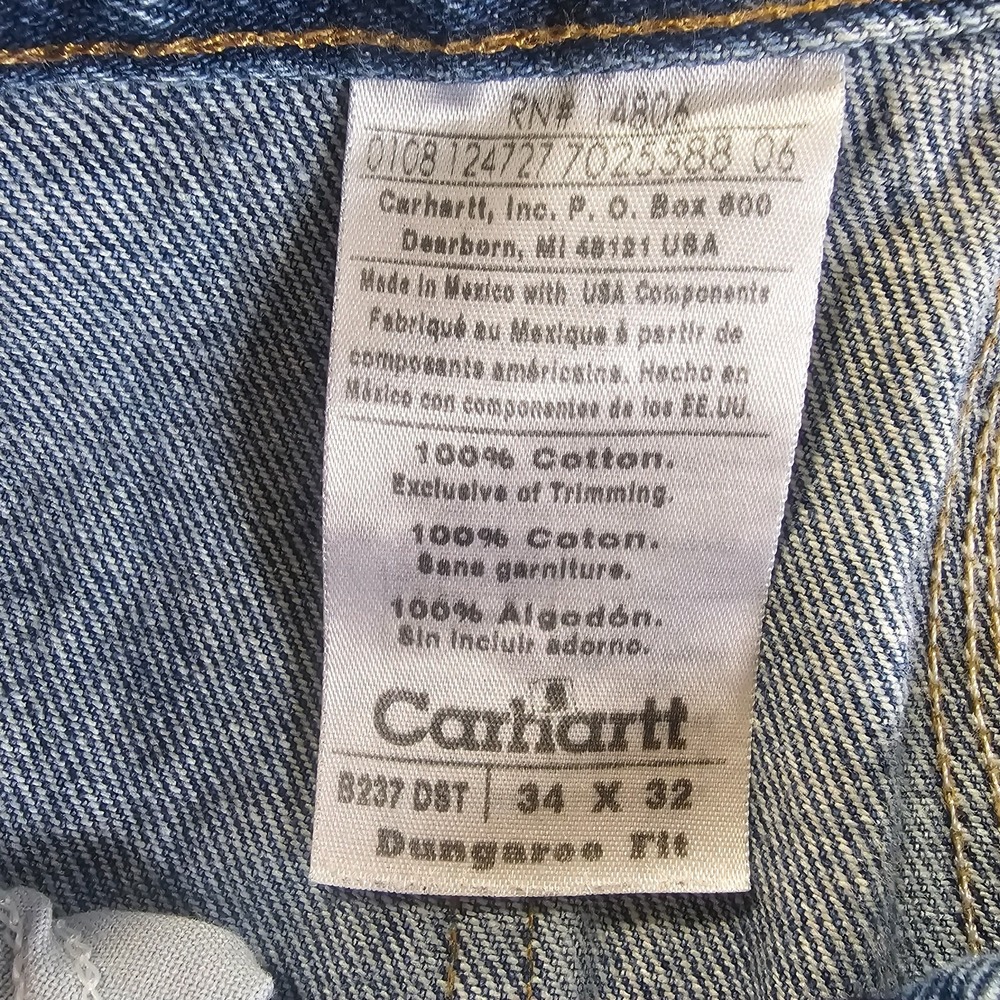 Carhartt B247 DST Dungaree Fit Carpenter Jeans Mens 34x32 Blue Denim Workwear - Picture 2 of 5